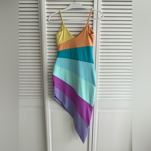 Susana Monaco Rainbow Asymmetric String Dress Sz XS - Picture 9 of 10